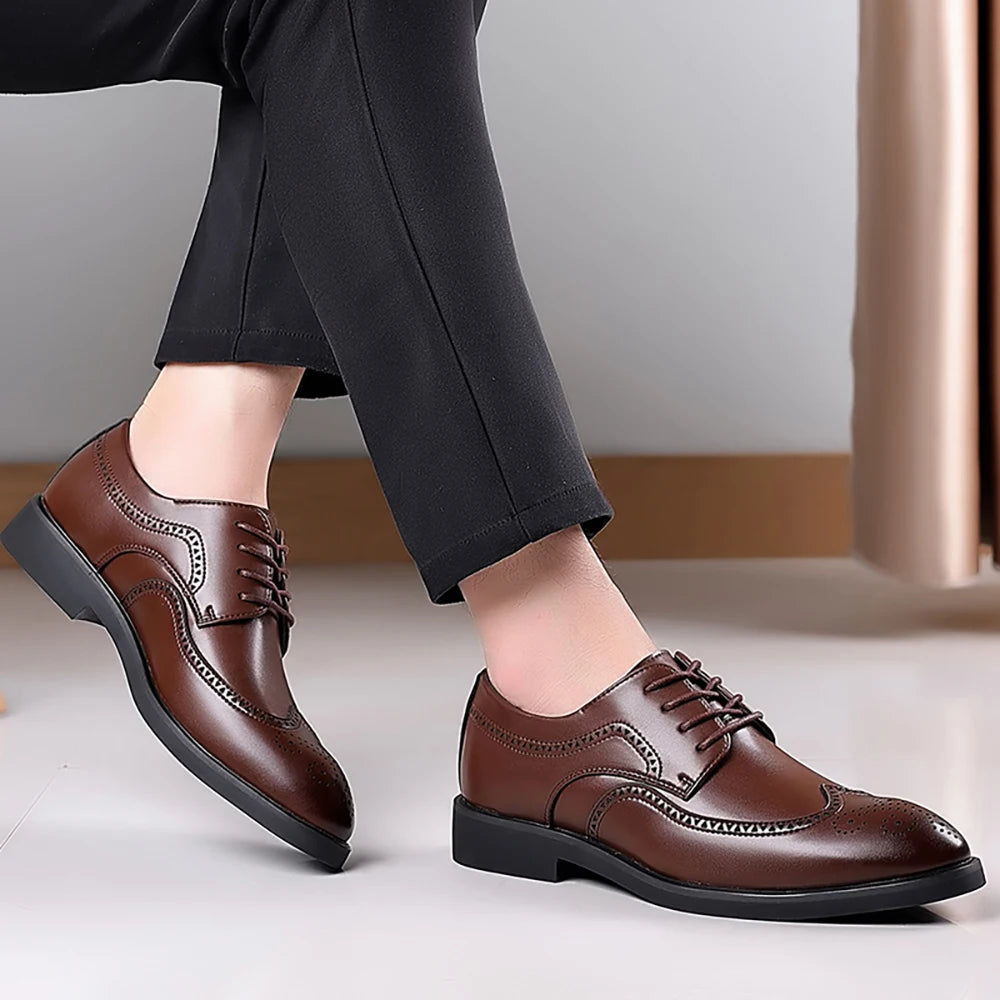 Men's Elegant British Brogue Derby Shoes Lace-Up Patchwork Breathable Formal Dress Shoes Business Wedding Thanksgiving Christmas