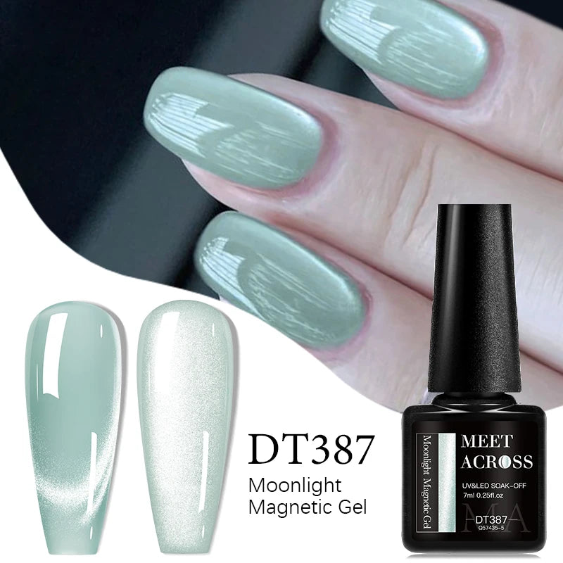 MEET ACROSS 7ml Porcelain White Cat Eye Gel Polish Holographic Glitter Magnetic Galactic Effect Gel Nail Polish Soak Off UV Gel
