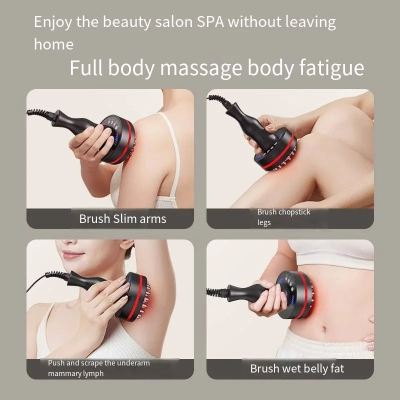 Microcurrent Meridian Brush Massager Cellulite Lymphatic Infrared Heating Vibration Body Detoxification Health Scraping Device