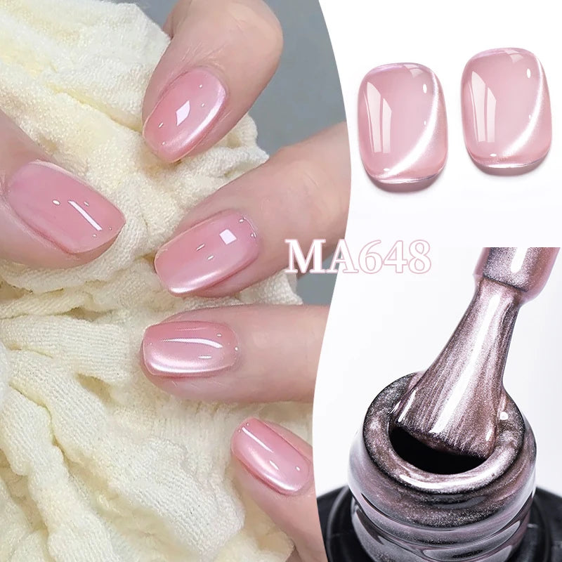 MEET ACROSS 7ml Porcelain White Cat Eye Gel Polish Holographic Glitter Magnetic Galactic Effect Gel Nail Polish Soak Off UV Gel