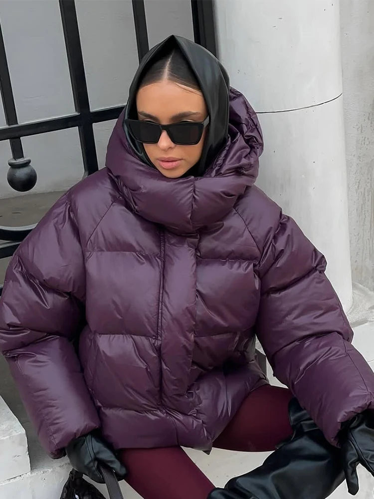 Casual Hooded Quilted Jacket Women Solid Single Breasted Puffer Full Sleeve Padded Cotton Coats 2025 Lady Warm Commute Wear New