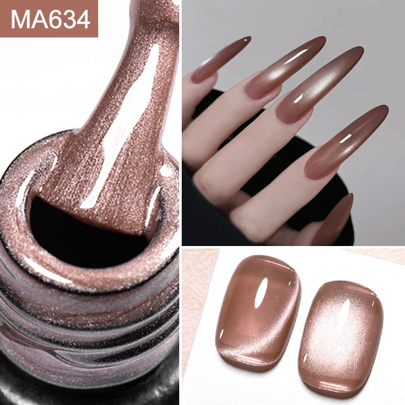 MEET ACROSS 7ml Porcelain White Cat Eye Gel Polish Holographic Glitter Magnetic Galactic Effect Gel Nail Polish Soak Off UV Gel