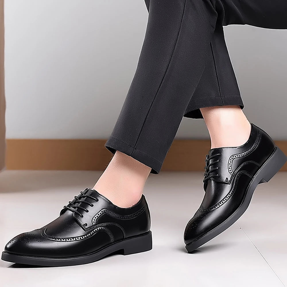 Men's Elegant British Brogue Derby Shoes Lace-Up Patchwork Breathable Formal Dress Shoes Business Wedding Thanksgiving Christmas