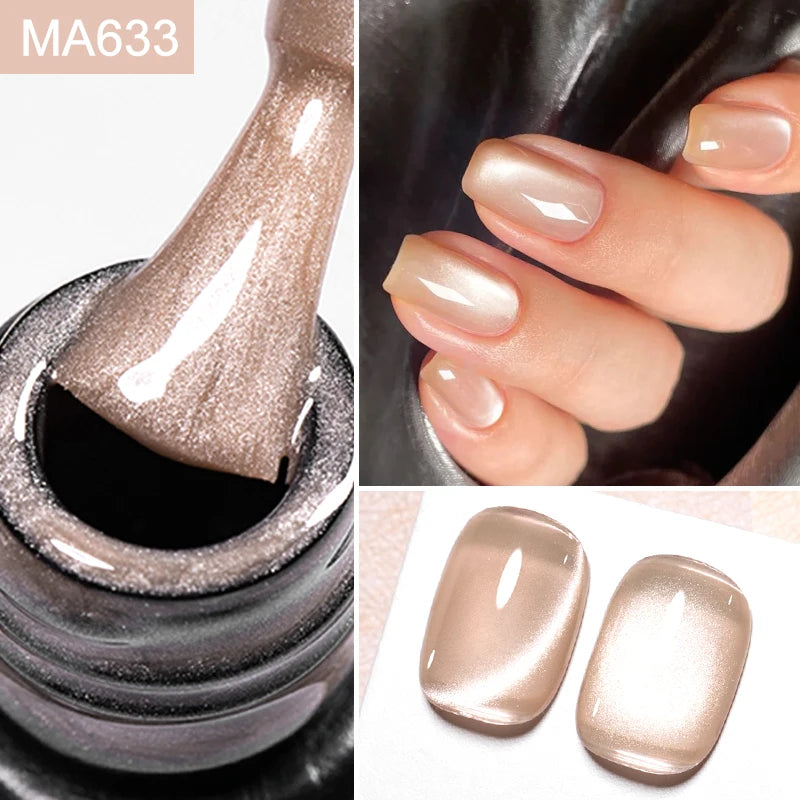 MEET ACROSS 7ml Porcelain White Cat Eye Gel Polish Holographic Glitter Magnetic Galactic Effect Gel Nail Polish Soak Off UV Gel