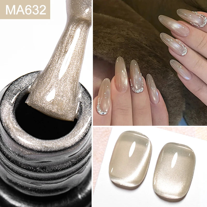 MEET ACROSS 7ml Porcelain White Cat Eye Gel Polish Holographic Glitter Magnetic Galactic Effect Gel Nail Polish Soak Off UV Gel