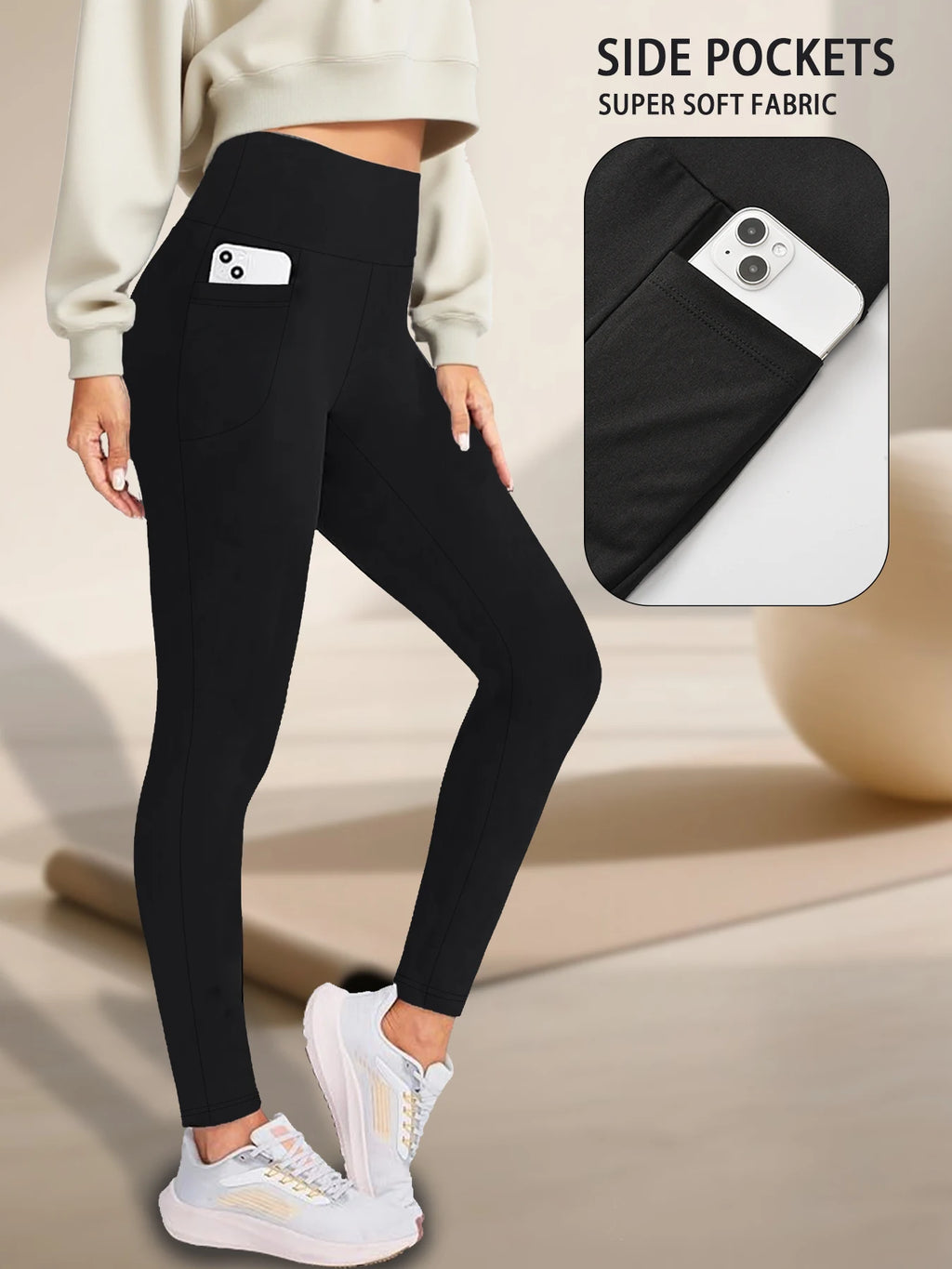 Super Soft Leggings with Pockets for Women，High Waisted Tummy Control Workout Yoga pants