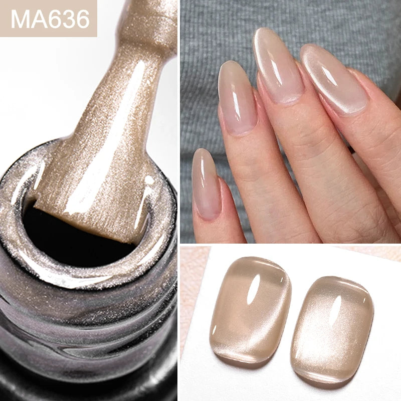 MEET ACROSS 7ml Porcelain White Cat Eye Gel Polish Holographic Glitter Magnetic Galactic Effect Gel Nail Polish Soak Off UV Gel