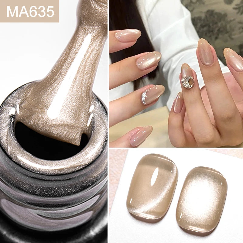 MEET ACROSS 7ml Porcelain White Cat Eye Gel Polish Holographic Glitter Magnetic Galactic Effect Gel Nail Polish Soak Off UV Gel