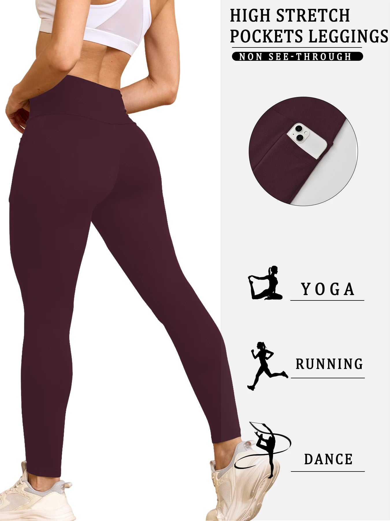 Super Soft Leggings with Pockets for Women，High Waisted Tummy Control Workout Yoga pants