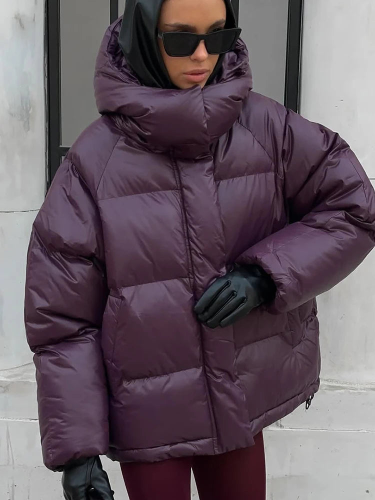 Casual Hooded Quilted Jacket Women Solid Single Breasted Puffer Full Sleeve Padded Cotton Coats 2025 Lady Warm Commute Wear New