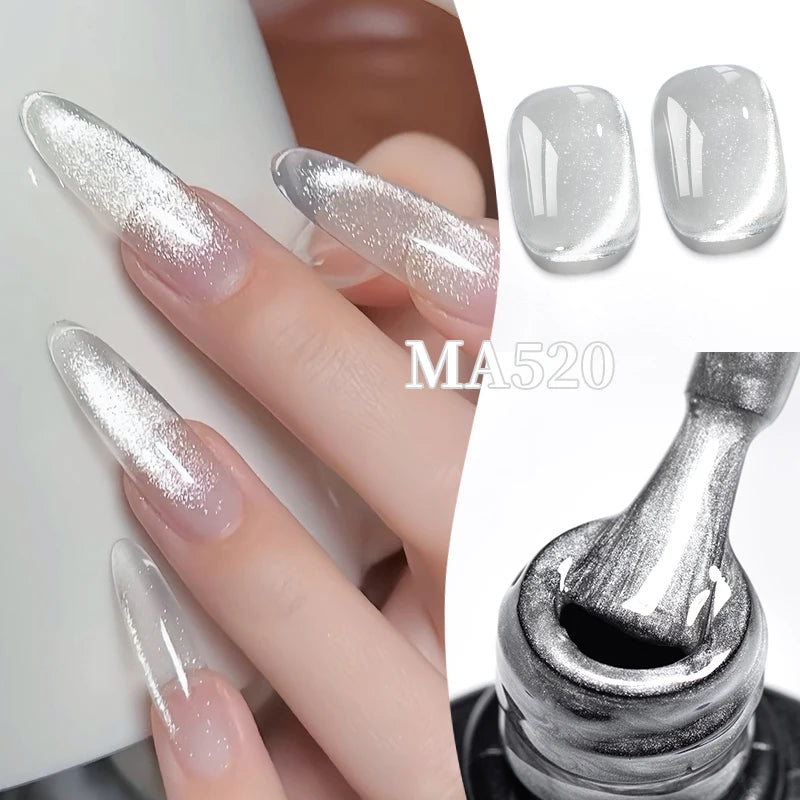 MEET ACROSS 7ml Porcelain White Cat Eye Gel Polish Holographic Glitter Magnetic Galactic Effect Gel Nail Polish Soak Off UV Gel
