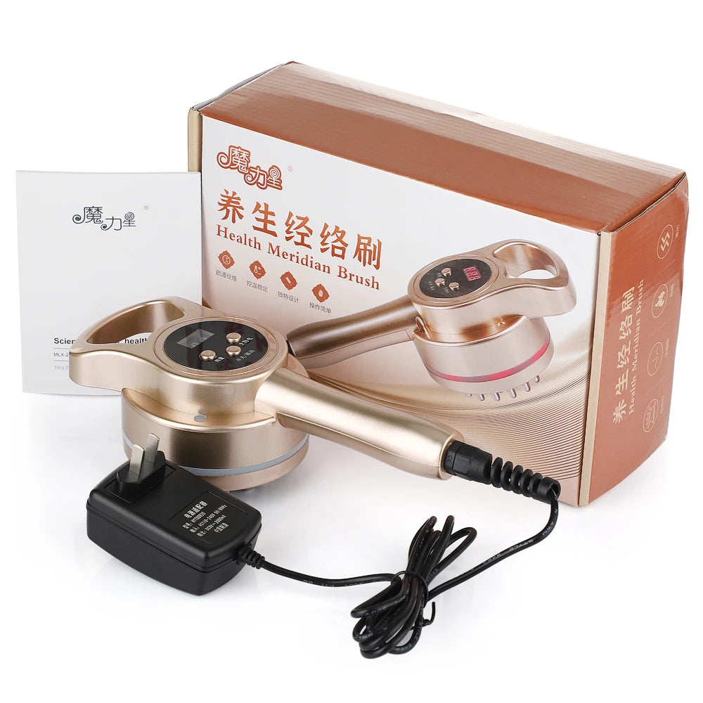 Microcurrent Meridian Brush Massager Cellulite Lymphatic Infrared Heating Vibration Body Detoxification Health Scraping Device