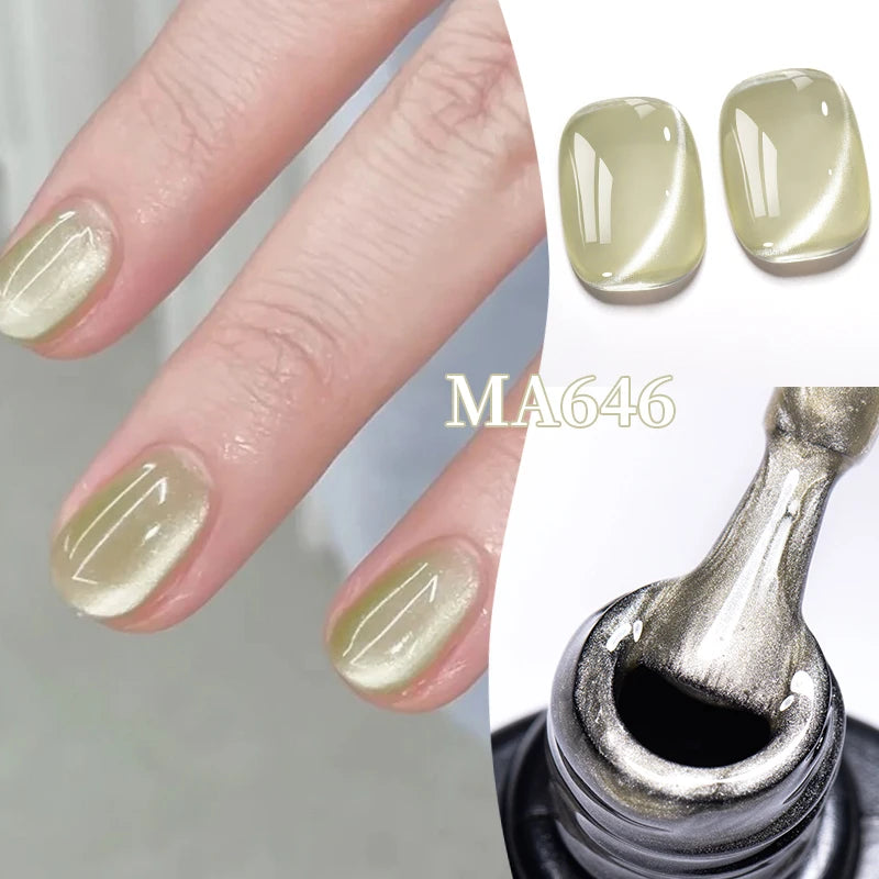 MEET ACROSS 7ml Porcelain White Cat Eye Gel Polish Holographic Glitter Magnetic Galactic Effect Gel Nail Polish Soak Off UV Gel