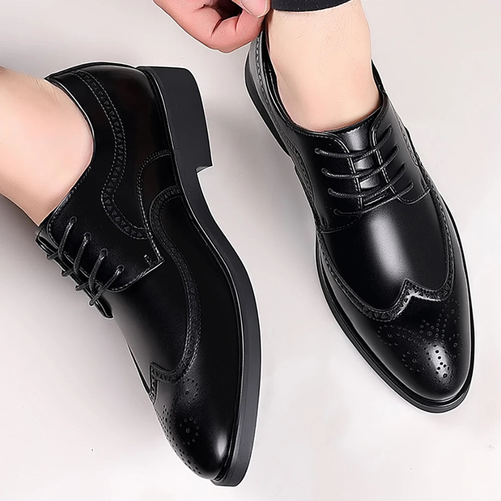 Men's Elegant British Brogue Derby Shoes Lace-Up Patchwork Breathable Formal Dress Shoes Business Wedding Thanksgiving Christmas