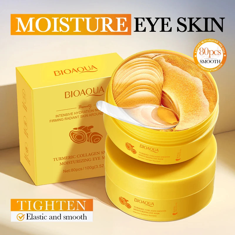 80pcs BIOAQUA Turmeric Crystal Collagen Eye Mask Anti Dark Circles Anti-Wrinkles Moisturizing Anti-Aging Eye Patches Skin Care