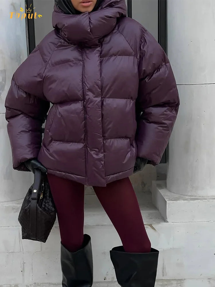 Casual Hooded Quilted Jacket Women Solid Single Breasted Puffer Full Sleeve Padded Cotton Coats 2025 Lady Warm Commute Wear New