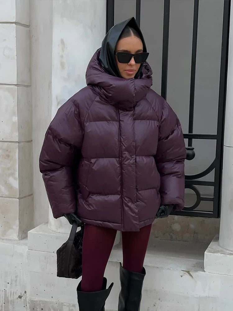 Casual Hooded Quilted Jacket Women Solid Single Breasted Puffer Full Sleeve Padded Cotton Coats 2025 Lady Warm Commute Wear New