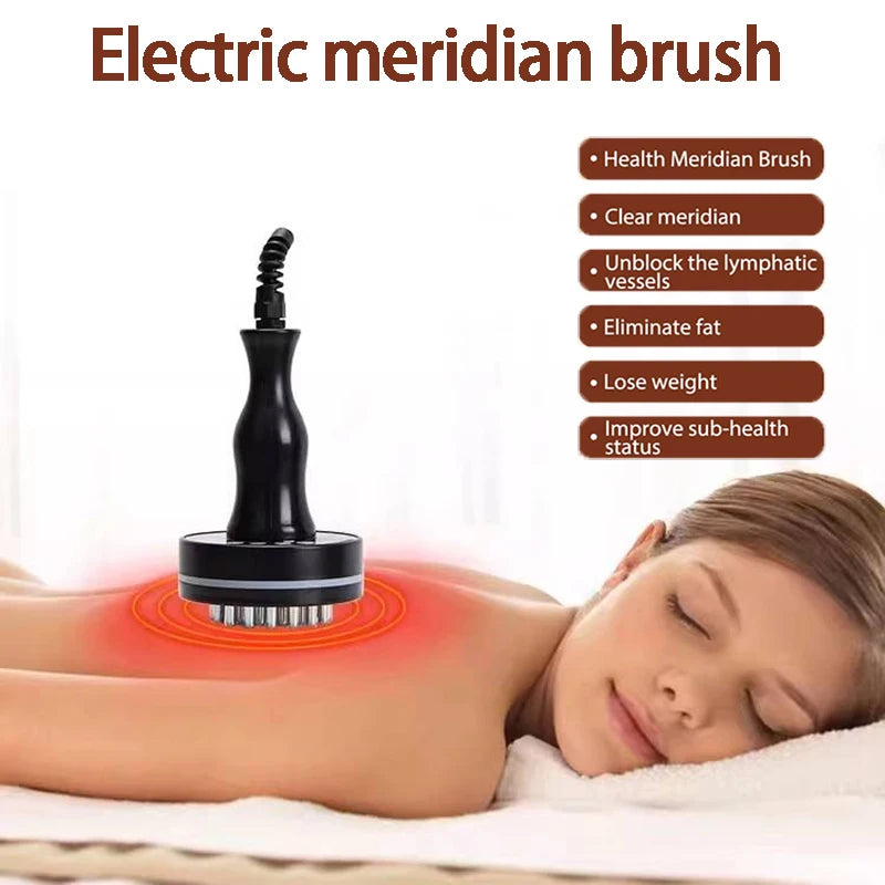 Microcurrent Meridian Brush Massager Cellulite Lymphatic Infrared Heating Vibration Body Detoxification Health Scraping Device