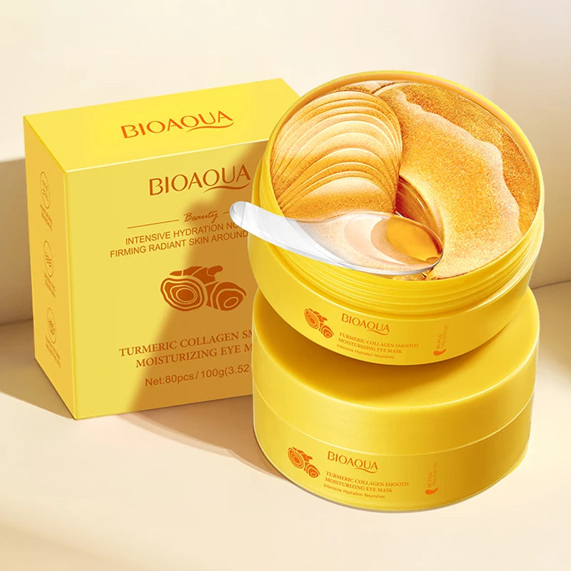 80pcs BIOAQUA Turmeric Crystal Collagen Eye Mask Anti Dark Circles Anti-Wrinkles Moisturizing Anti-Aging Eye Patches Skin Care