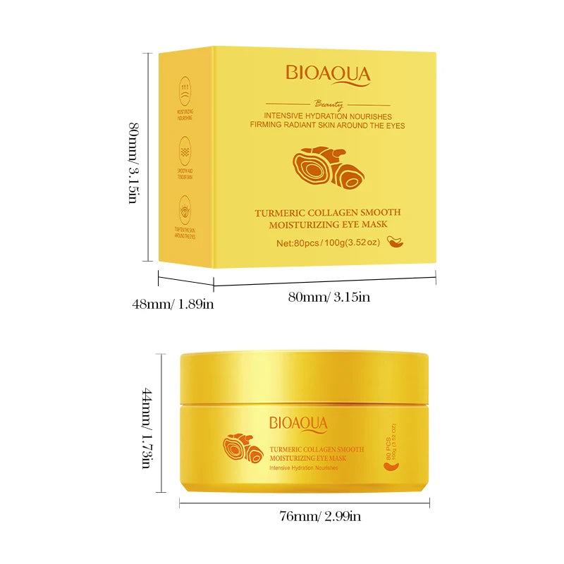 80pcs BIOAQUA Turmeric Crystal Collagen Eye Mask Anti Dark Circles Anti-Wrinkles Moisturizing Anti-Aging Eye Patches Skin Care