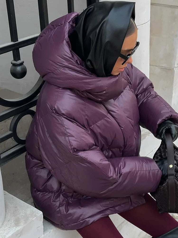 Casual Hooded Quilted Jacket Women Solid Single Breasted Puffer Full Sleeve Padded Cotton Coats 2025 Lady Warm Commute Wear New