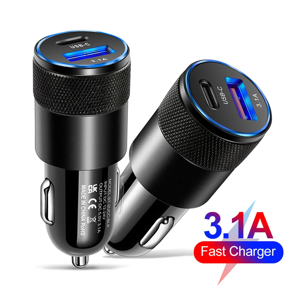 66W USB Car Charger Quick Charge 3.0 USB Type C Fast Charging Phone Adapter For Iphone Laptops Tablets