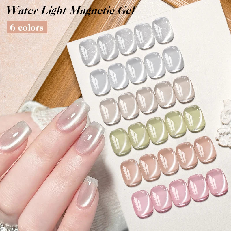 MEET ACROSS 7ml Porcelain White Cat Eye Gel Polish Holographic Glitter Magnetic Galactic Effect Gel Nail Polish Soak Off UV Gel
