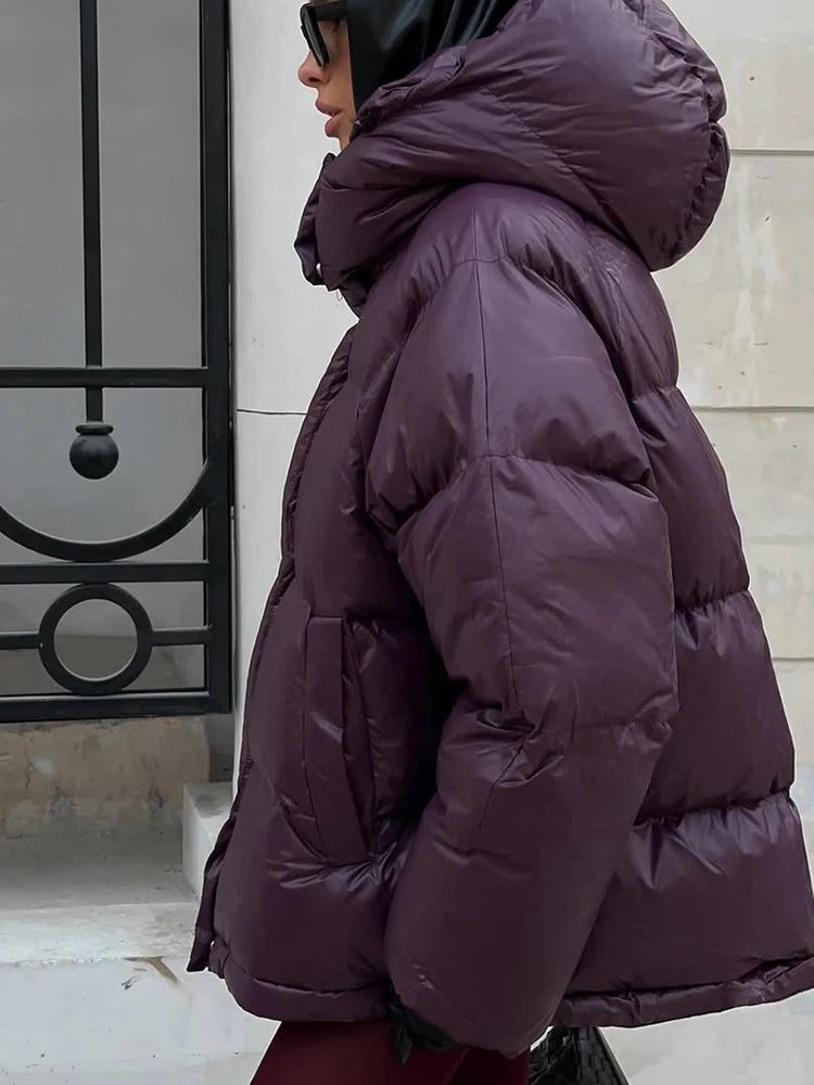 Casual Hooded Quilted Jacket Women Solid Single Breasted Puffer Full Sleeve Padded Cotton Coats 2025 Lady Warm Commute Wear New
