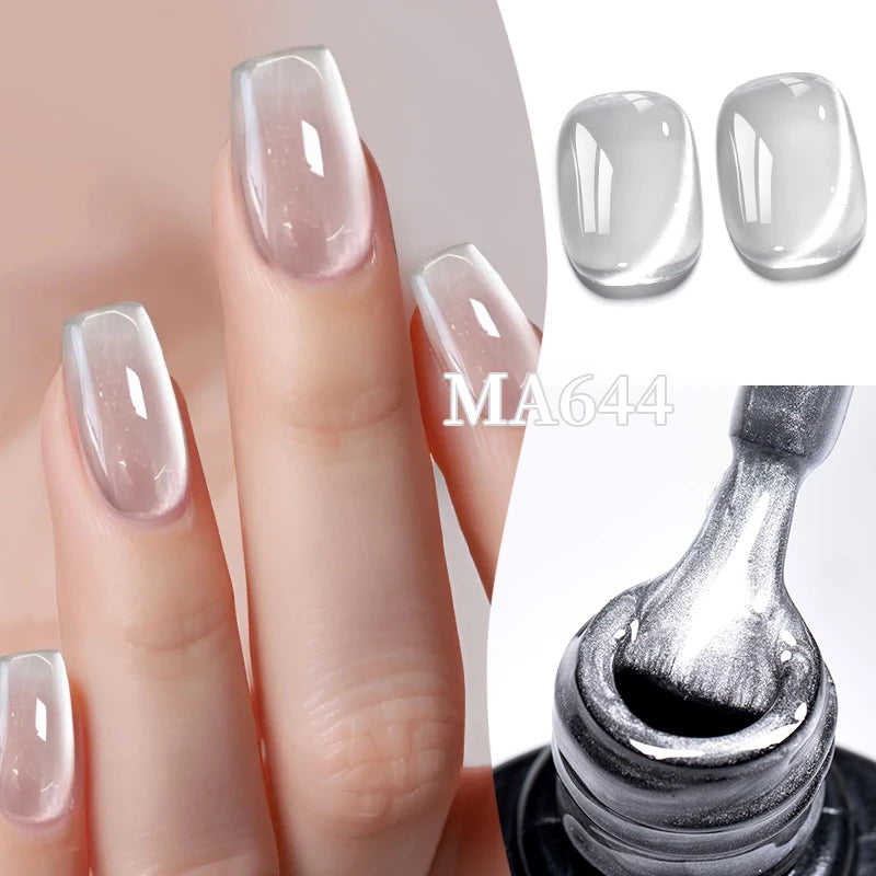 MEET ACROSS 7ml Porcelain White Cat Eye Gel Polish Holographic Glitter Magnetic Galactic Effect Gel Nail Polish Soak Off UV Gel
