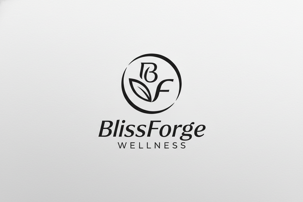 Blissforge wellness logo black and white sleek